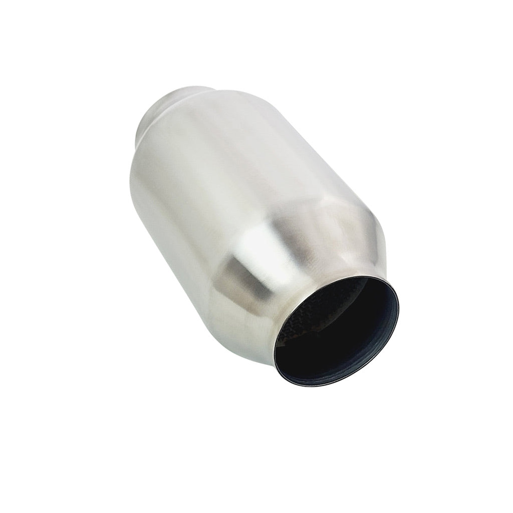 Universal Catalytic Converters - 2.5" to 3" 100/200 Cell Metallic Round Body, Brush Finish, 190mm Length