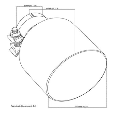 Exhaust Tip Angle Cut Inner Cone 2.5" In - 127mm Out 8" Long 304 Black Chrome