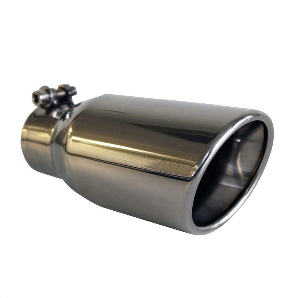 Exhaust Tip Angle Cut Rolled Inner Cone 2.5" In - 80mm Out 7" Long 304 Stainless