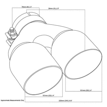 Exhaust Tip Y-Piece Inner Cone 3 Inch In - Dual 4 Inch Out 9" Long RHS 304SS